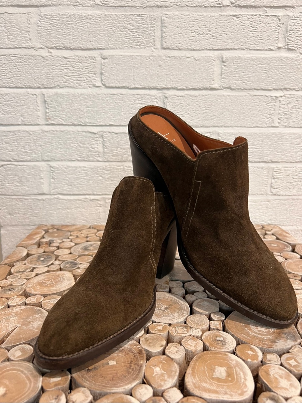 Aquatalia Brown Suede Leather Heeled Mules Booties Size 8.5 Italian